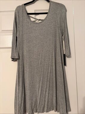 Light Gray Long Sleeve Scoop Neck Swing Dress